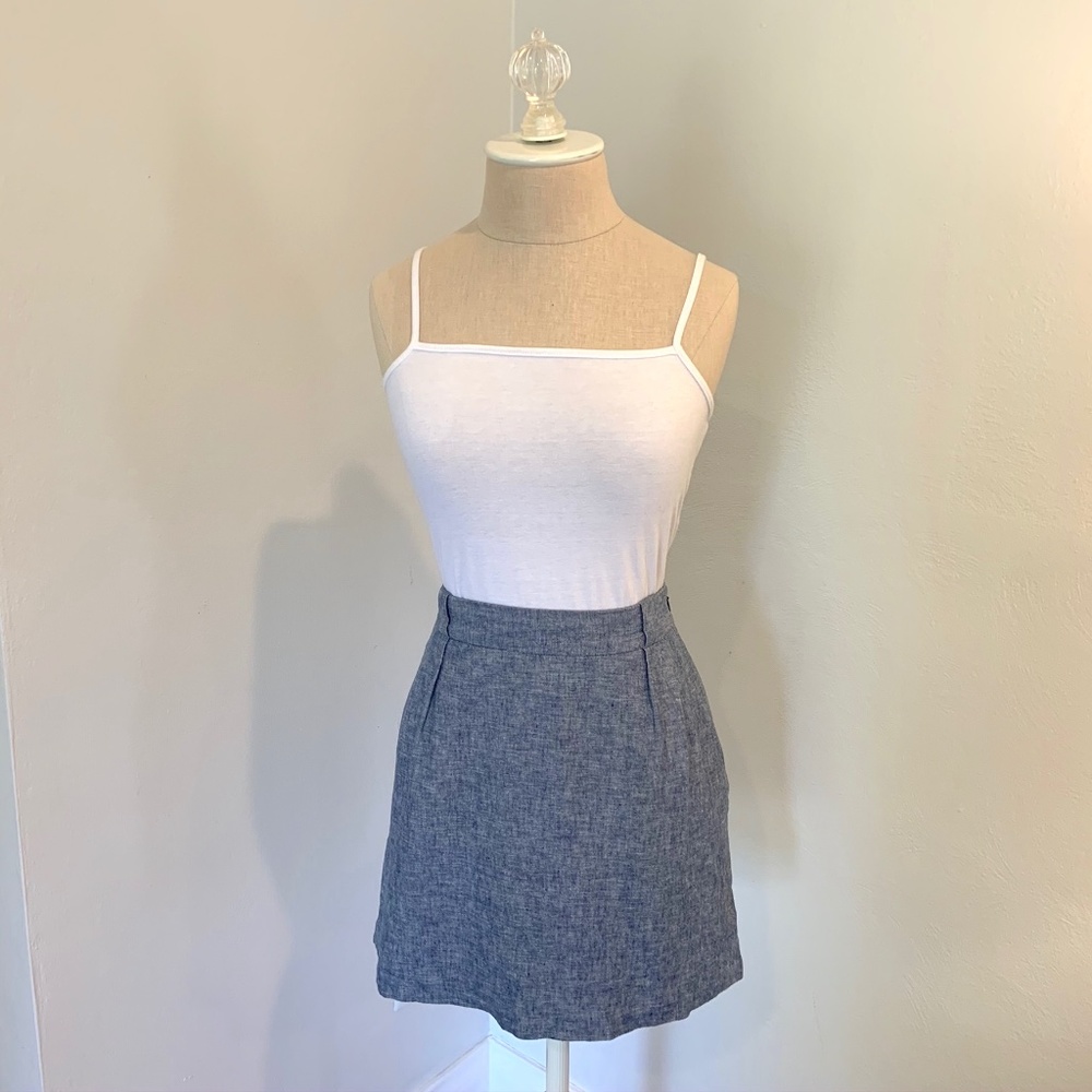 The Limited Blue Linen Pencil Mini Skirt
